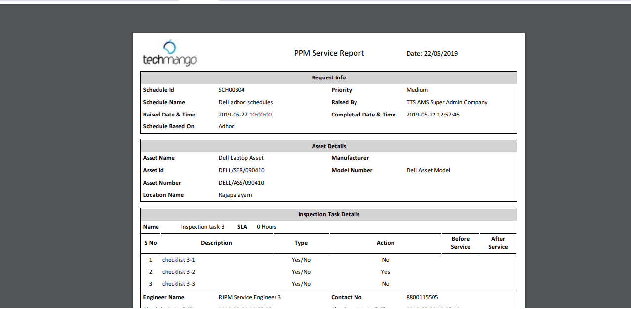 PPM Service completion report